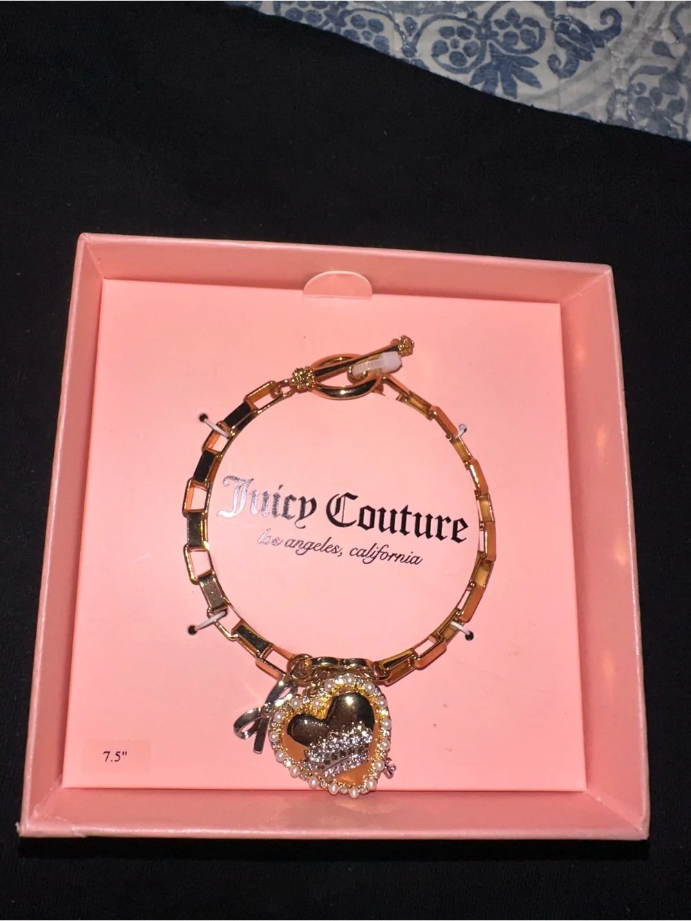Juicy Couture Gold Heart Charm Bracelet with Crystal Accents